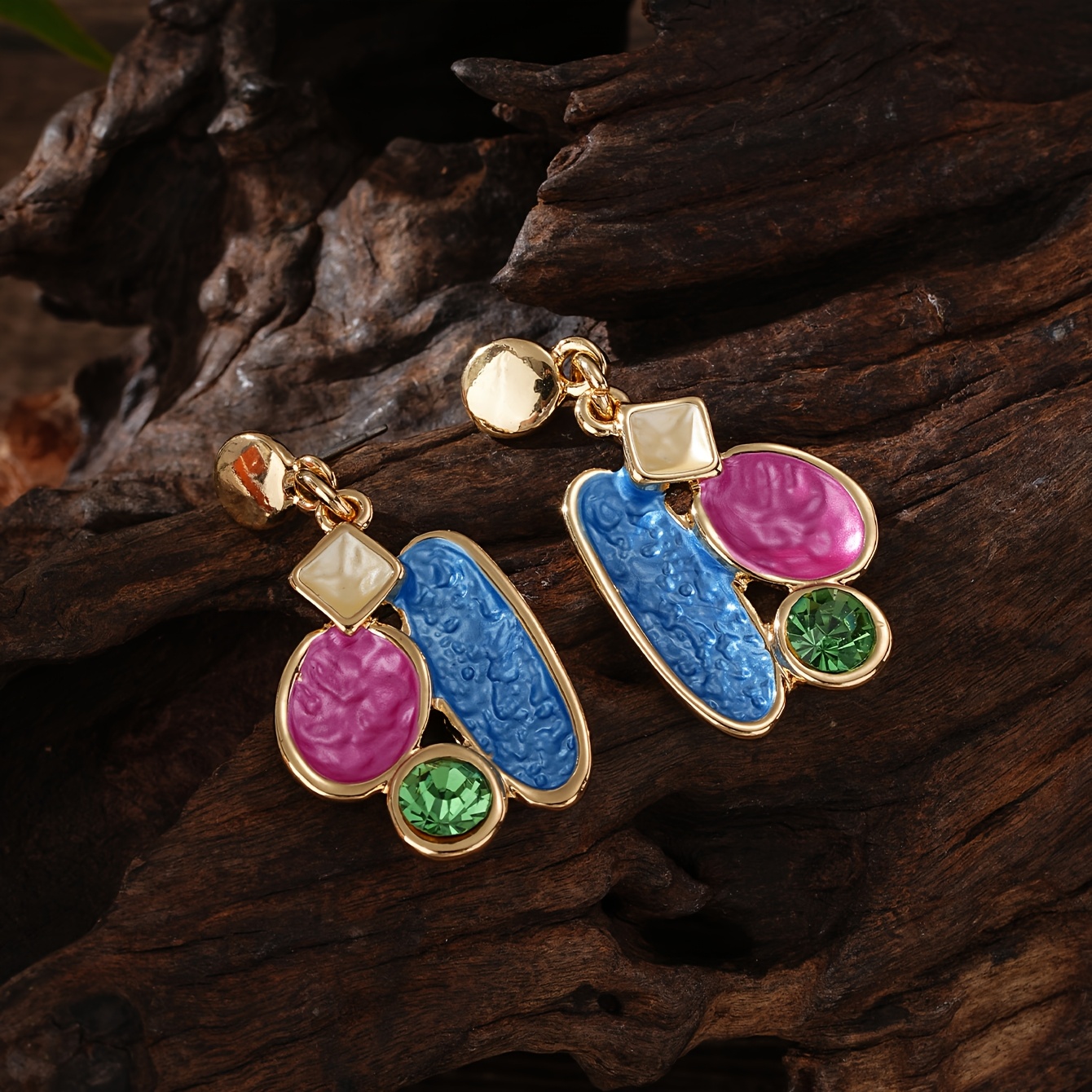 Women's Irregular Geometric Enamel Jewelry Set, Necklace & Earrings